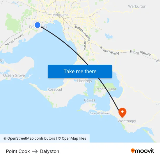 Point Cook to Dalyston map