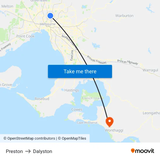 Preston to Dalyston map