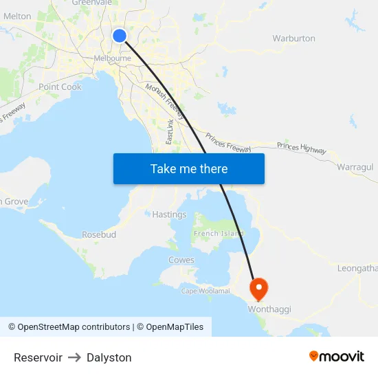 Reservoir to Dalyston map
