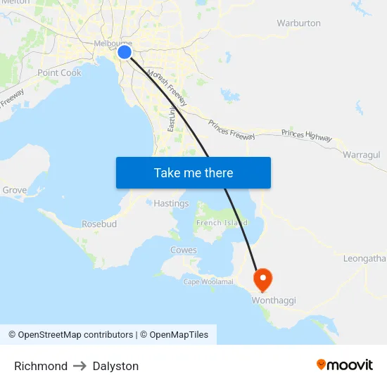 Richmond to Dalyston map