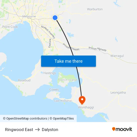 Ringwood East to Dalyston map