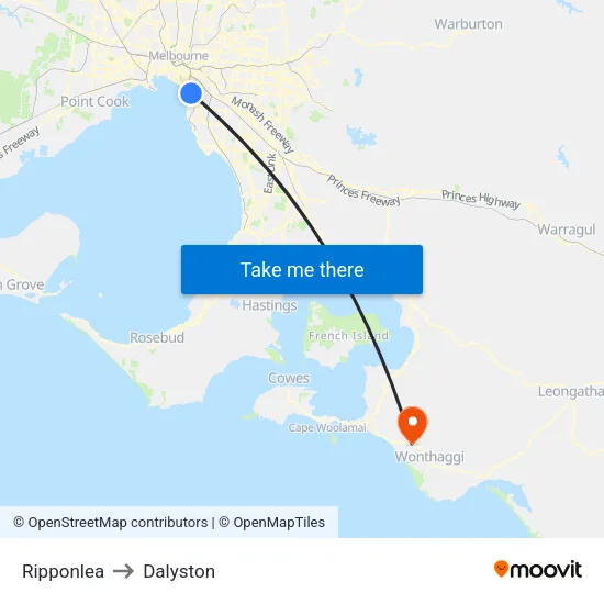 Ripponlea to Dalyston map