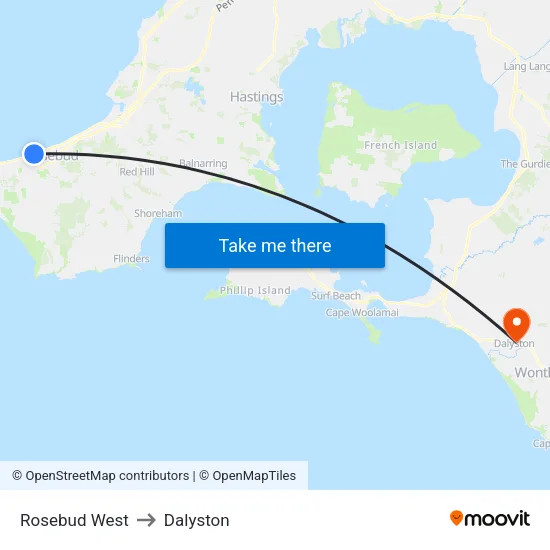 Rosebud West to Dalyston map