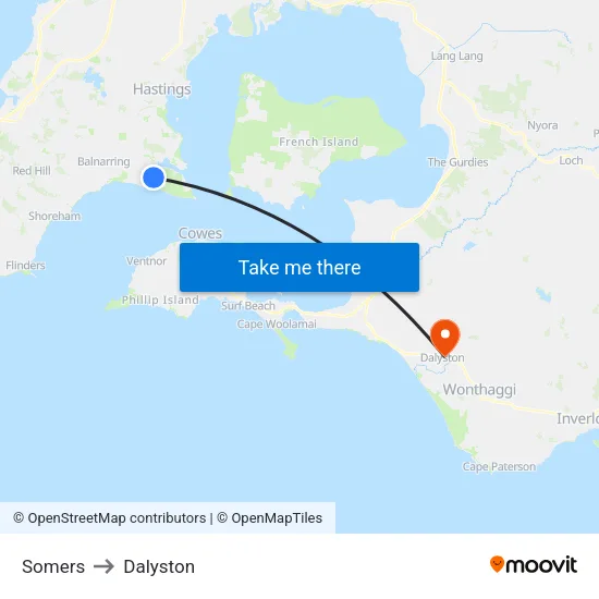 Somers to Dalyston map