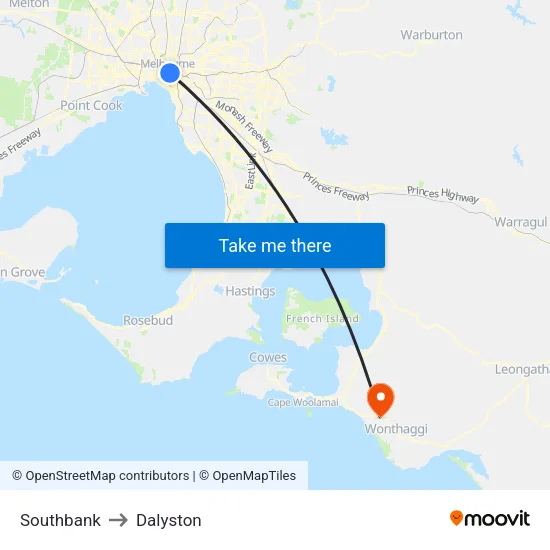 Southbank to Dalyston map