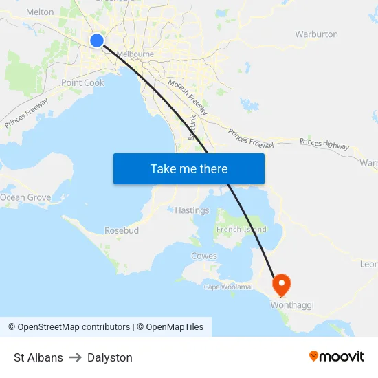 St Albans to Dalyston map