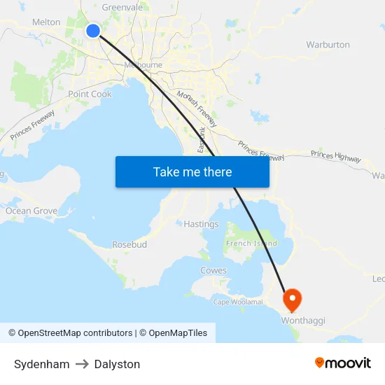 Sydenham to Dalyston map