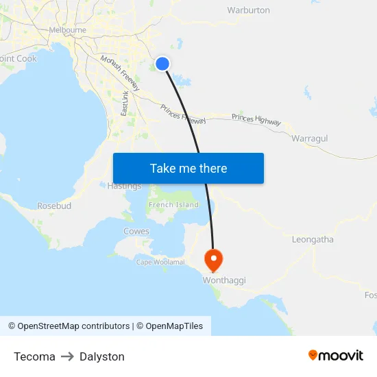 Tecoma to Dalyston map