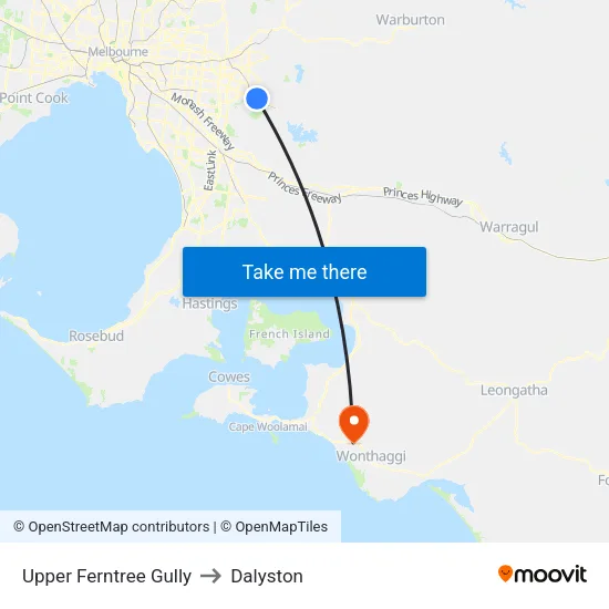 Upper Ferntree Gully to Dalyston map