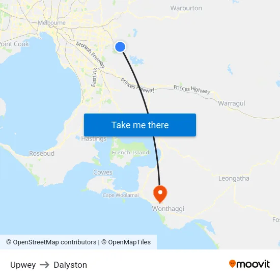 Upwey to Dalyston map