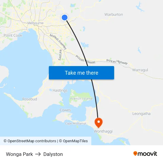Wonga Park to Dalyston map