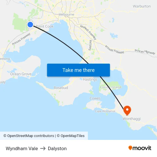 Wyndham Vale to Dalyston map