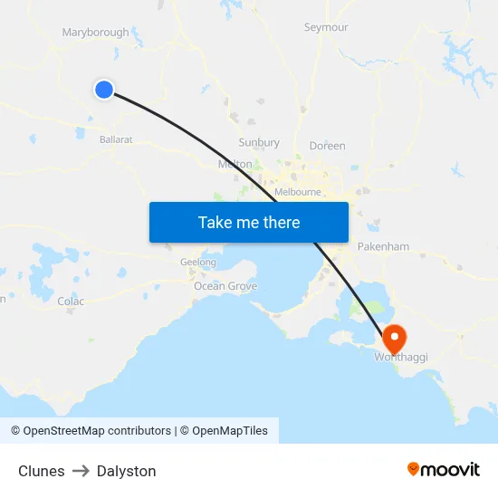 Clunes to Dalyston map