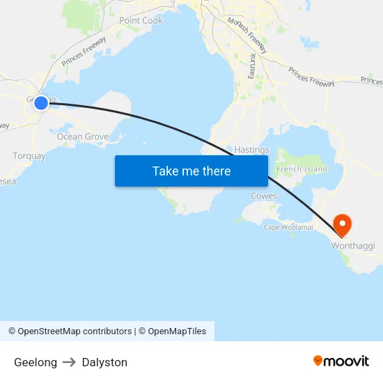 Geelong to Dalyston map