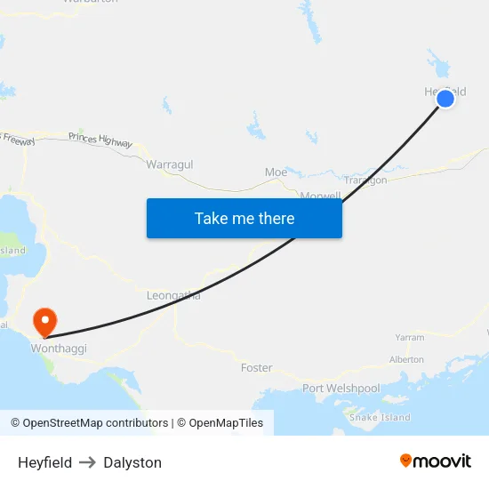 Heyfield to Dalyston map
