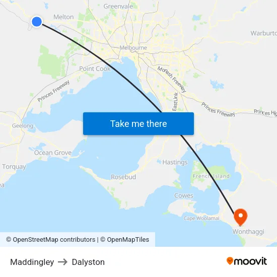 Maddingley to Dalyston map