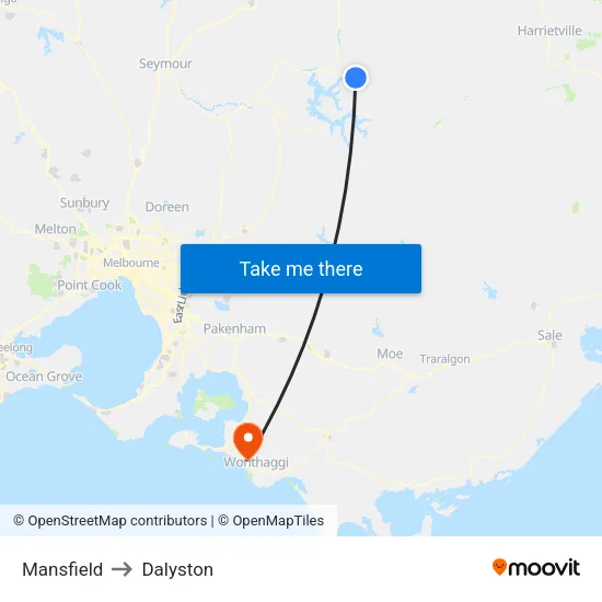Mansfield to Dalyston map