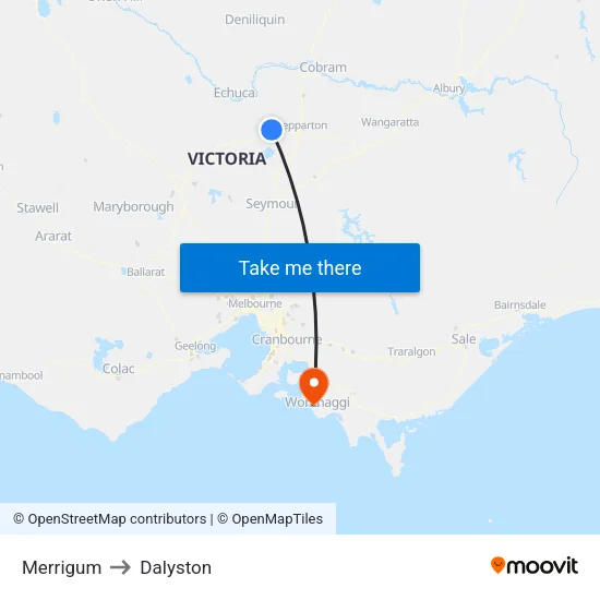 Merrigum to Dalyston map