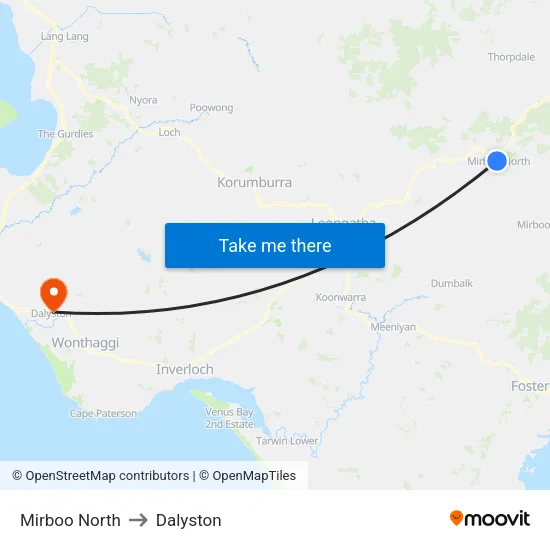 Mirboo North to Dalyston map