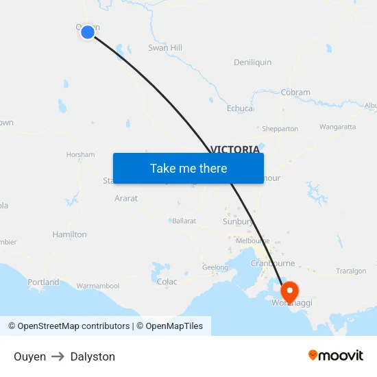 Ouyen to Dalyston map