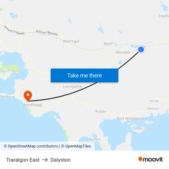 Traralgon East to Dalyston map