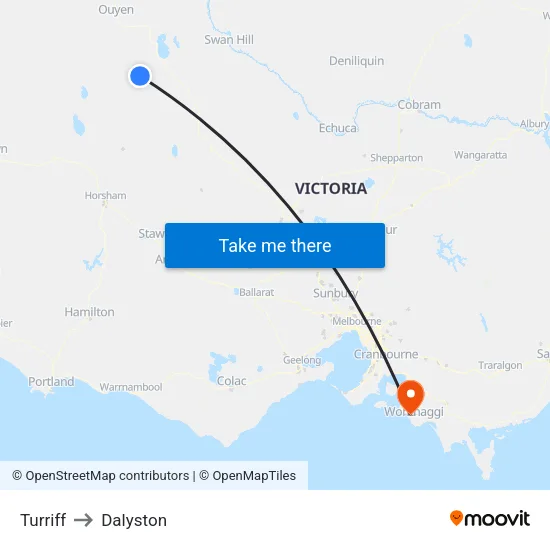 Turriff to Dalyston map