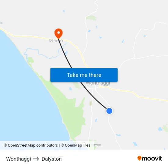 Wonthaggi to Dalyston map