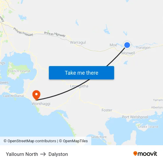 Yallourn North to Dalyston map