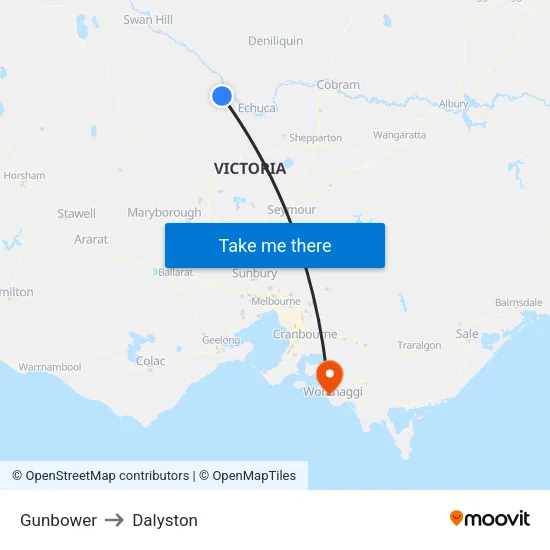 Gunbower to Dalyston map
