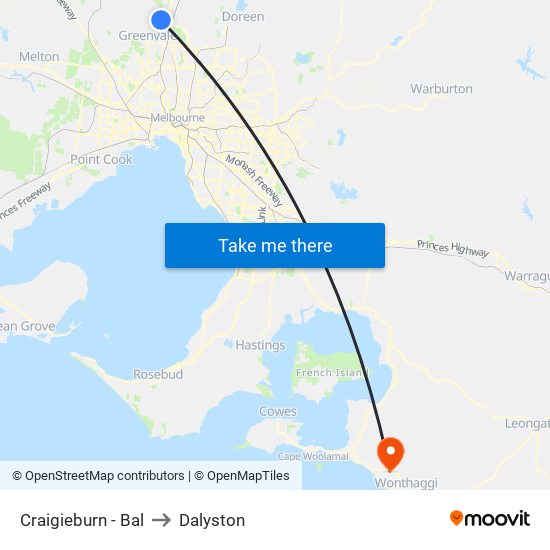 Craigieburn - Bal to Dalyston map