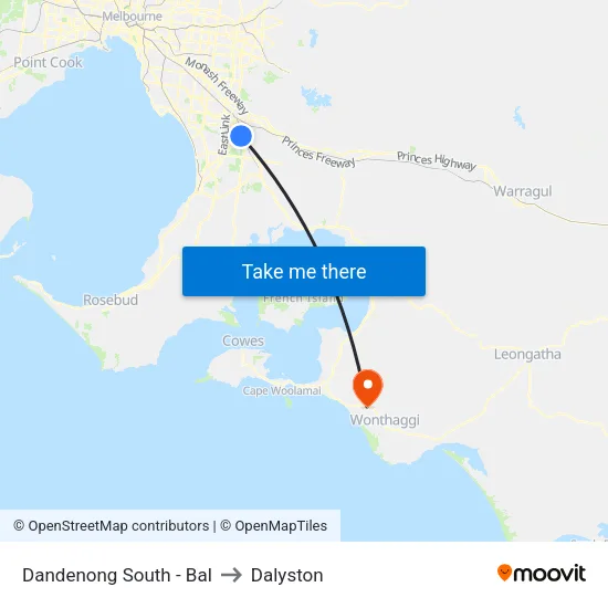 Dandenong South - Bal to Dalyston map