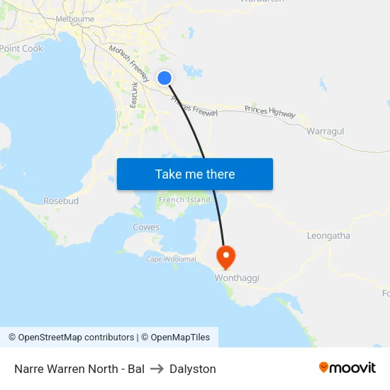 Narre Warren North - Bal to Dalyston map