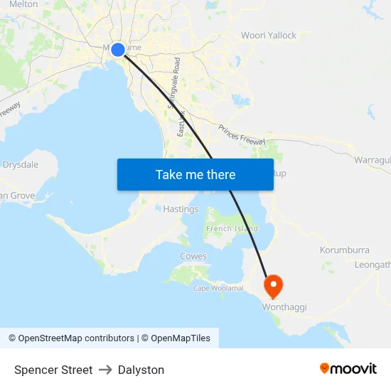 Spencer Street to Dalyston map