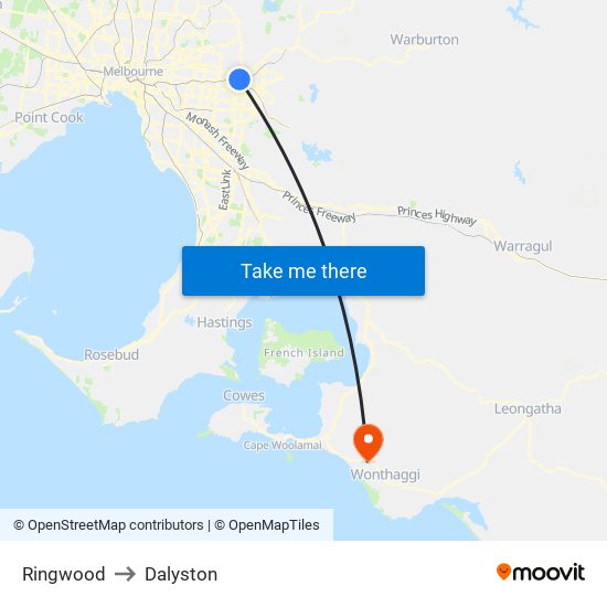 Ringwood to Dalyston map