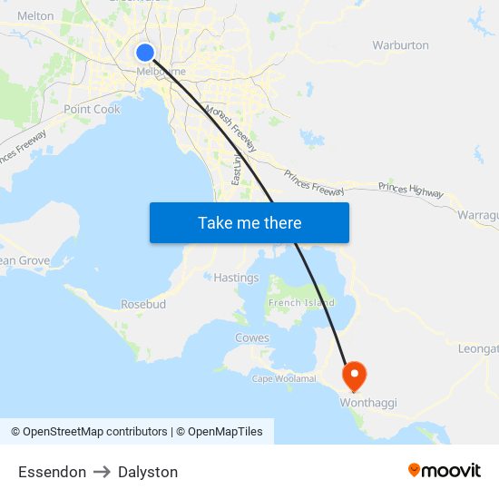 Essendon to Dalyston map