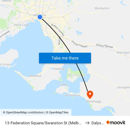 13-Federation Square/Swanston St (Melbourne City) to Dalyston map