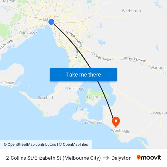 2-Collins St/Elizabeth St (Melbourne City) to Dalyston map