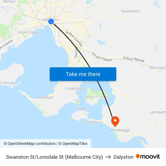 Swanston St/Lonsdale St (Melbourne City) to Dalyston map