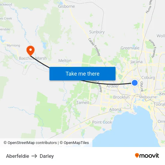 Aberfeldie to Darley map