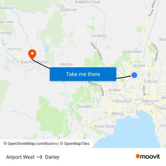 Airport West to Darley map