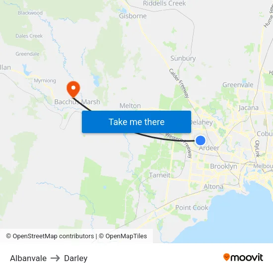 Albanvale to Darley map
