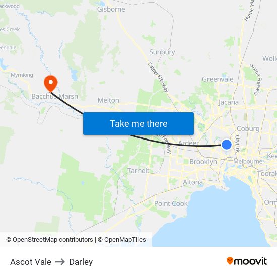 Ascot Vale to Darley map