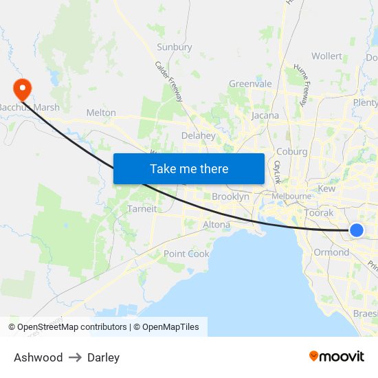 Ashwood to Darley map