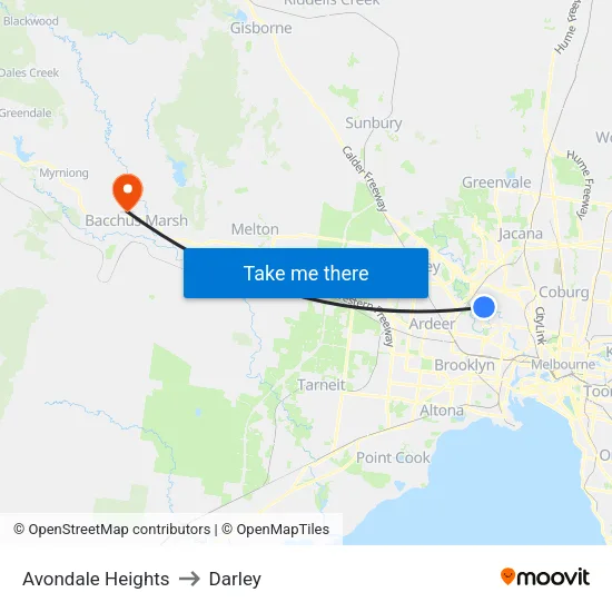 Avondale Heights to Darley map