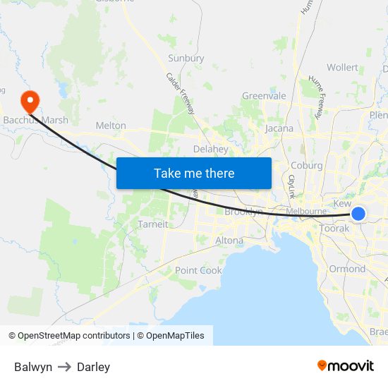 Balwyn to Darley map