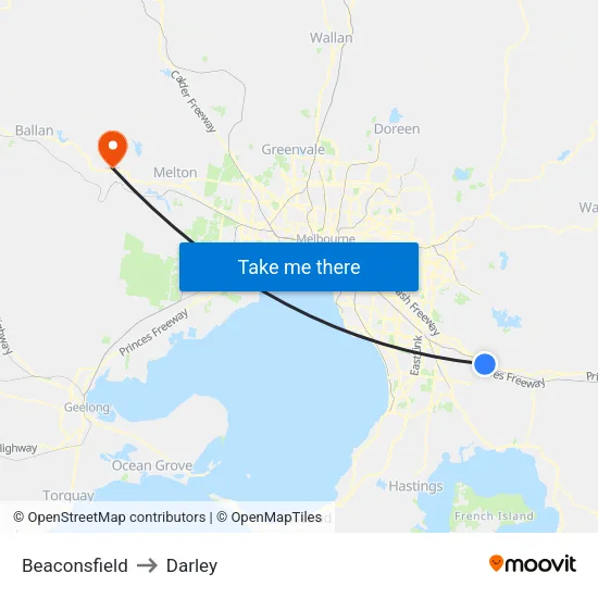 Beaconsfield to Darley map