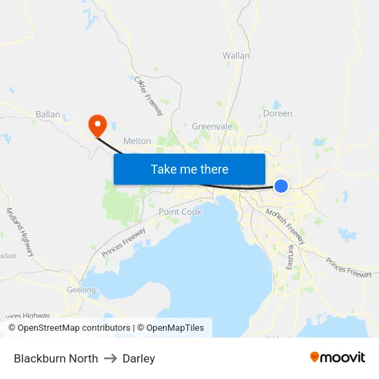 Blackburn North to Darley map