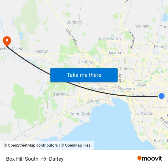 Box Hill South to Darley map