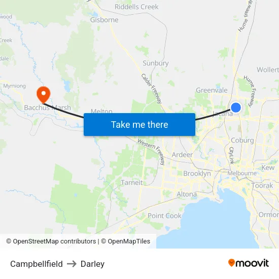 Campbellfield to Darley map