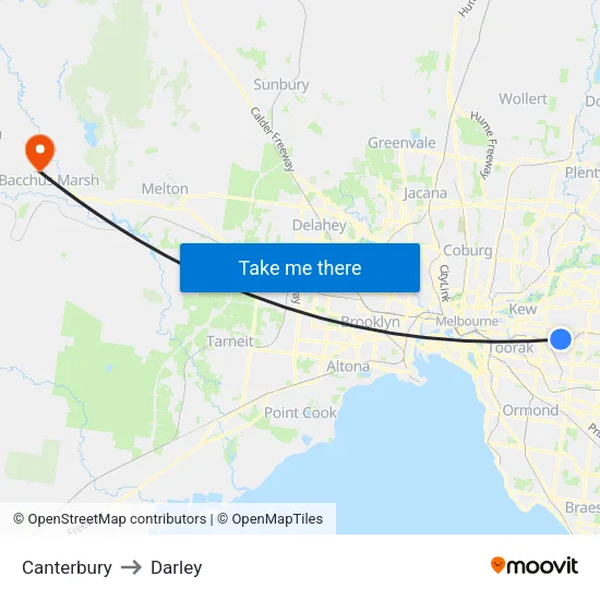 Canterbury to Darley map